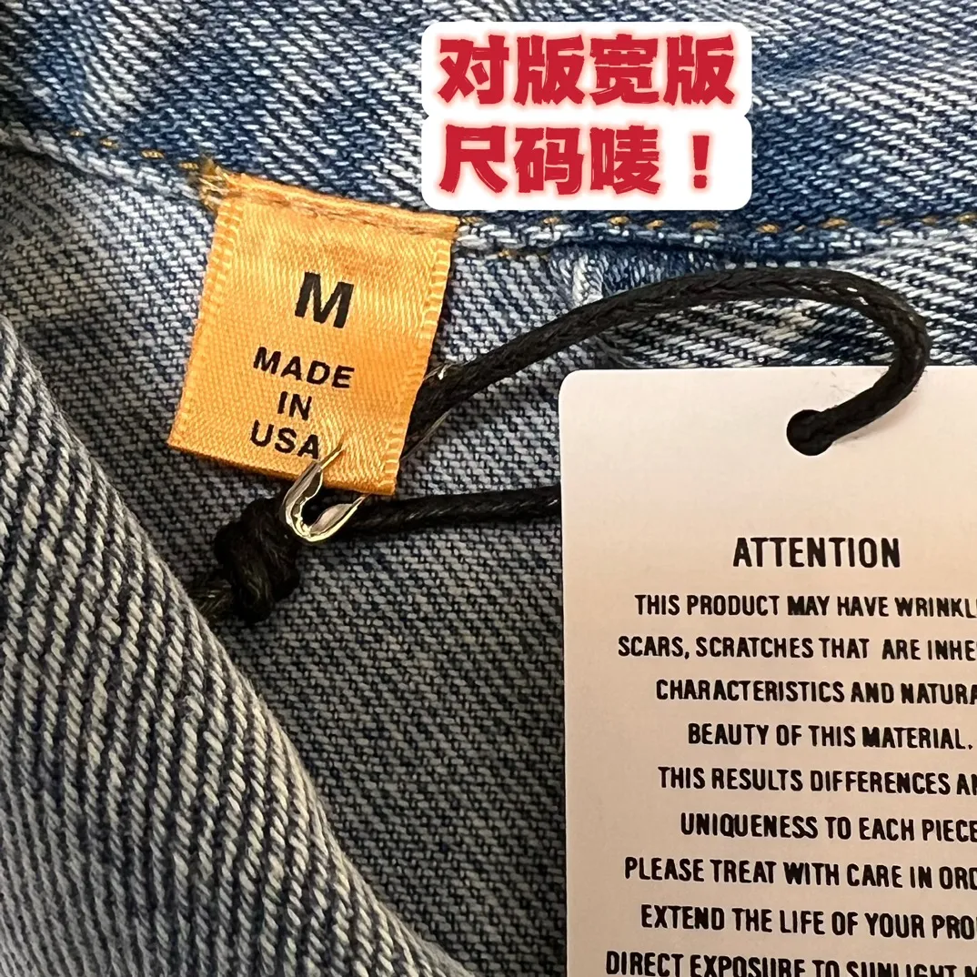 Important details! Don’t buy the wrong one! The original cuffs and back have wave embroidery! Gallery Dept. 22fw Vintage Andy Denim Jacket New embroidered logo washed distressed denim jacket blue S-XL